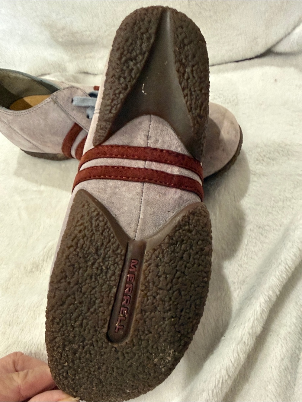 Merrell Suede Lace-Up Sneakers in Mauve with Red Stripes - Picture 4 of 4